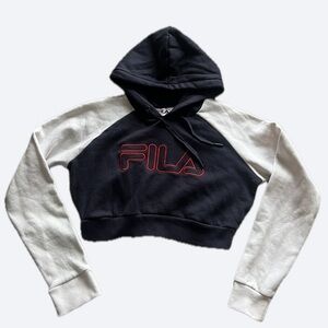 FILA Blue & White Cropped Hoodie with Red Logo